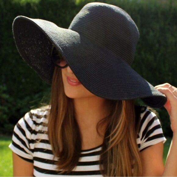 J. Crew Black Textured Floppy Summer Straw Hat nwt - Picture 1 of 5